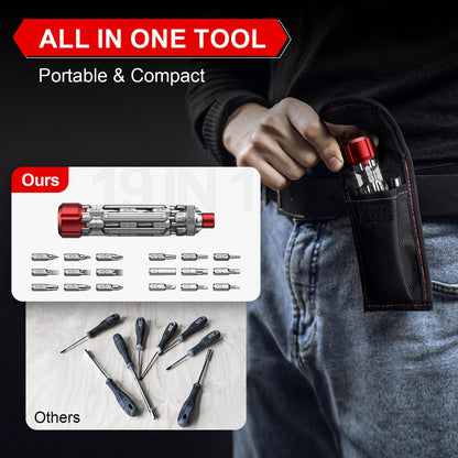 JOREST 19 in 1 EDC Multi-bit Screwdriver Set with Extension Bar, Cool Tool Gifts for Men Dad Him, Magnetic Torque Screwdriver with Torx Nut Slotted, Pocket Repair Tool Kit for Bike, Snowboard, Silver