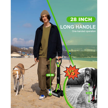 SZHLUX 28" Pooper Scooper, Foldable Dog Pooper Scooper with Unbreakable Material and Durable Spring for Grass and Gravel, Green