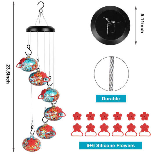 Headak Life Charming Wind Chimes Hummingbird feeders for Outdoors Hanging ant and bee Proof,Never Leak,Perfect Hummingbird Gift for People(Blue)