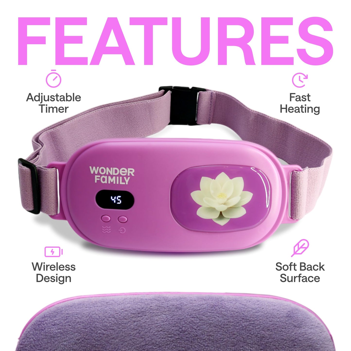 Menstrual Heating Pad for Cramps – Portable Cordless Heating Pad for Women – Rechargeable Pink Period Relief Pad for Stomach and Back – Small Heat Belt, USB Heated Pad – Electric Heat Wrap for PMS