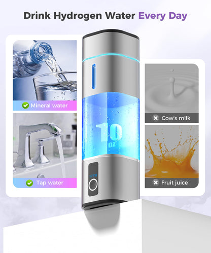 Hydrogen Water Bottle 6000-8000PPB, 2 Modes Rechargeable Portable Hydrogen Water Bottle Generator,Ion Water Bottle with LED Display, Water Ionizer Machine Suitable for Office,Travel and Daily Drinking