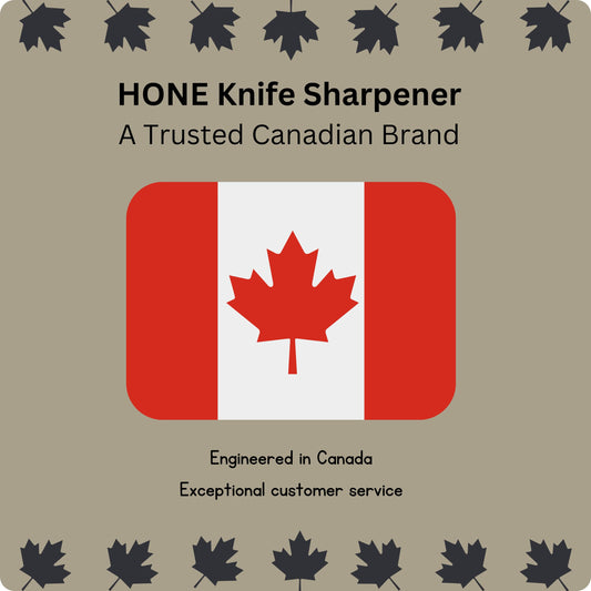 𝗛𝗢𝗡𝗘 Knife Sharpener: Engineered in Canada, Knife Blade Repair and Restoration Tool with Ball Bearings and Detachable Dual-Sided Diamond Sharpening Plates.