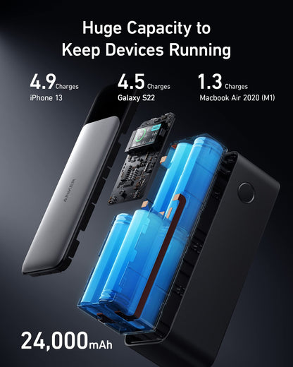 Anker 737 Power Bank, 24,000mAh 3-Port Laptop Portable Charger with 140W Fast Charging, Smart Display, for Outdoor Work, Compatible with iPhone 16/15/14 Series, Vision Pro, Samsung, MacBook, and More