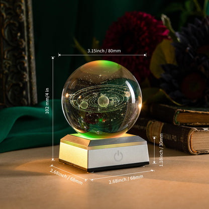 ERWEI 3D Solar System Crystal Ball with Laser Engraved Planets and LED Light Base - Science Astronomy Educational Space Gift for Kids