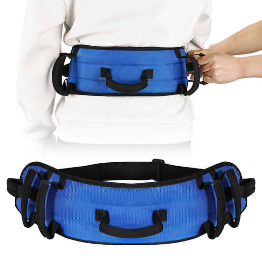 Gait Belt for Senior with 7 Handles, Rhino Valley 59" Anti-Slip Gate Belts Medical for Elderly, Transfer Belt with Quick Release Buckle, Elderly, Physical, Handicap, Bariatric Therapy, Blue & Black