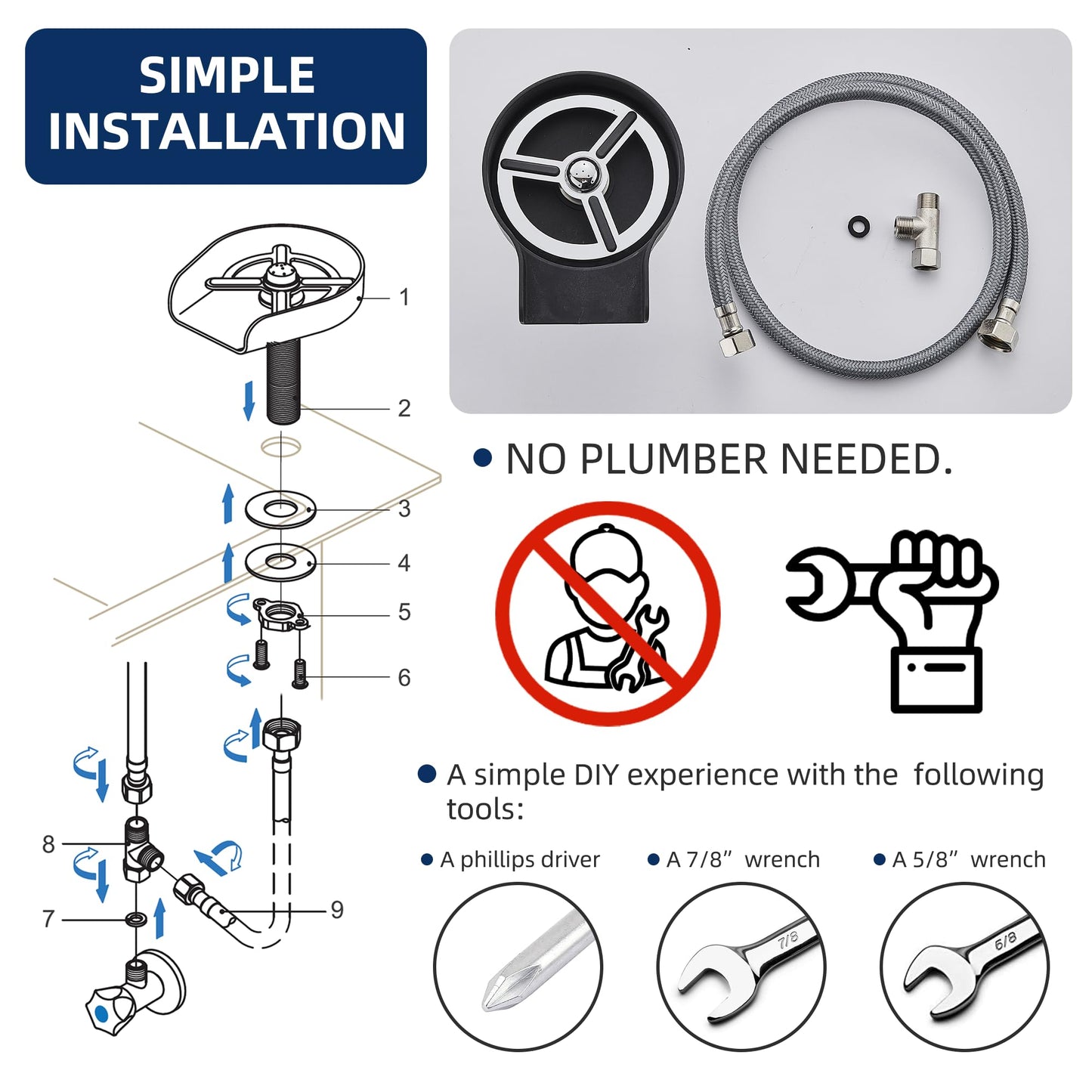 ZHIBAI Cup Washser for Sink Stainless Steel, Upgraded 10 360° High Pressure Jets Glass Rinser, Bottle Rinser for Rinse the Rim, Kitchen Sink Accessories, Sliver