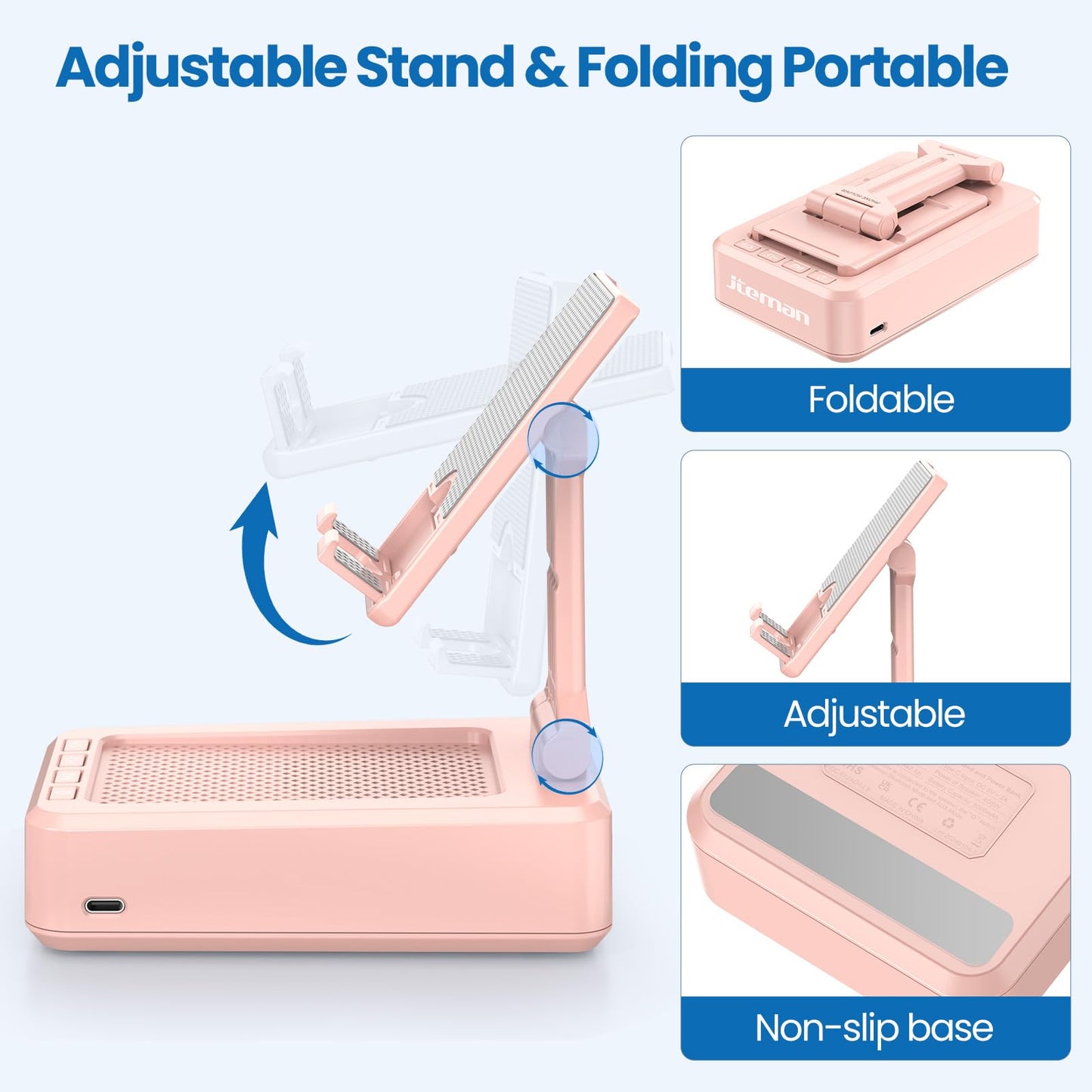 JTEMAN Portable Wireless Bluetooth Speakers with Phone Stand,Gifts for Women and Men,Birthday Christmas for Women Men,Kitchen Gadgets for Men,Compatible for iPhone/Samsung/Mini iPad - Pink
