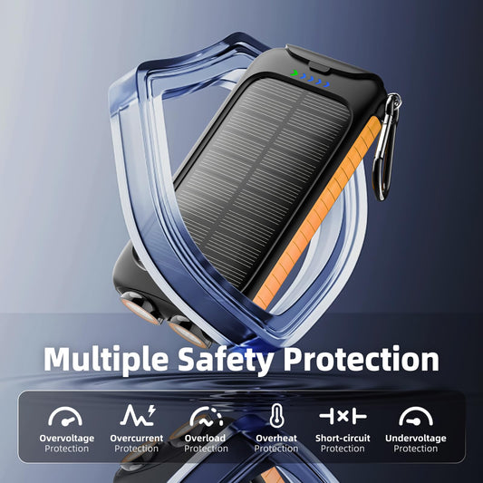 Solar Charger Power Bank 49800mAh - Portable Fast Charging Power Bank with Type-C & Dual USB Ports, Compatible with iPhone, Samsung & More, Waterproof Solar Panel for Camping, Hiking, and Outdoor Use