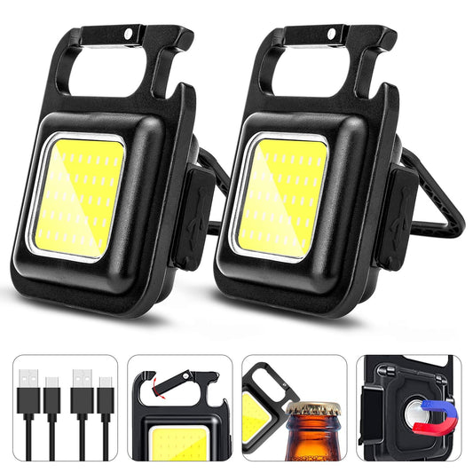 MAKDAK Cob Keychain Work Light Keychain Flashlights 4 Light Modes,Keychain Light Emergency Light with Folding Bracket Bottle Opener for Fishing,Camping and Walking 2Pack