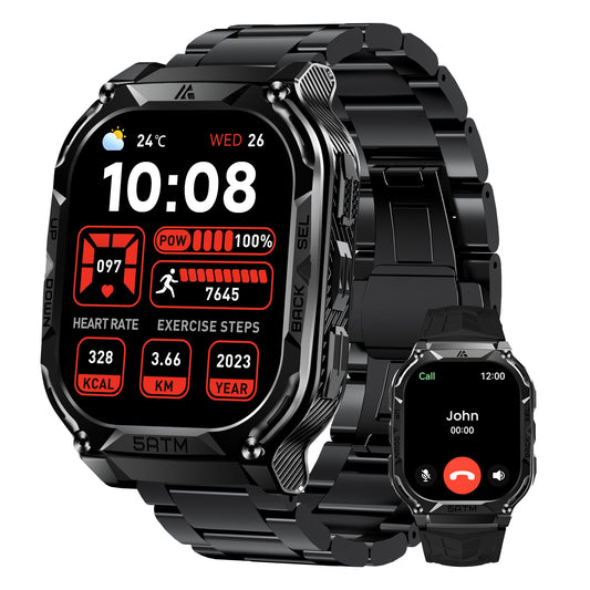 AMAZTIM GPS Smart Watch for Men, 6 Satellite Positioning, Compass, Stainless Steel Body, 50M Waterproof, 480mAh Extra-Large Battery, Answer/Make Call, 1.96" AMOLED Screen, Compatible for Android iOS