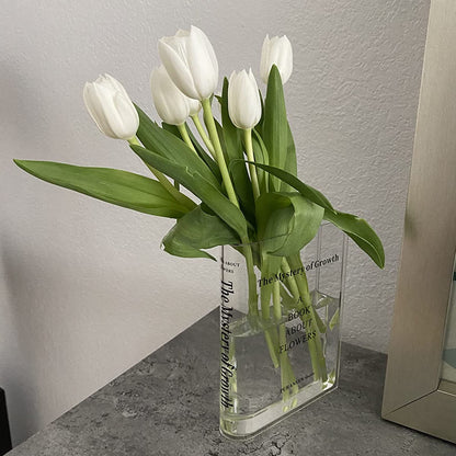 Puransen Clear Book Flower Vase - Floral Bookshelf Decor, Acrylic Flower Holder & Space-Saving Organizer, Modern Home Office/Study Desk Minimalist Aesthetic (Not Including Flowers)