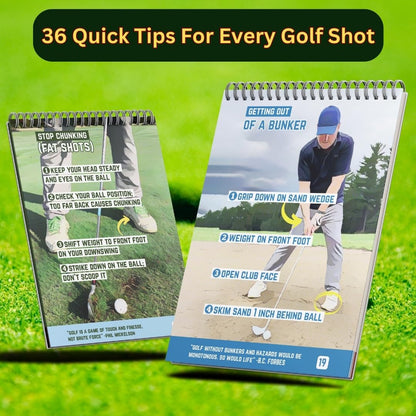 Golf Cheat Sheets – Guide for Golf Swing Improvement - 175+ Essential Tips for 36 Different Shots – Waterproof and Durable Pocket Golf Training Aid - Ultimate Golf Accessories for Golf Swing Training
