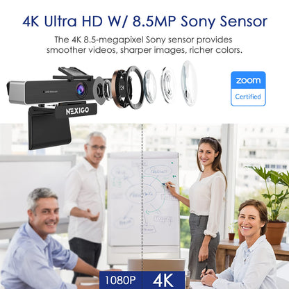 NexiGo Zoom Certified, N950P 4K Zoomable Webcam with Remote Control, Sony_Starvis Sensor, 5X Digital Zoom, Pro Web Camera with Dual Stereo Mics, for Zoom Skype Teams Twitch