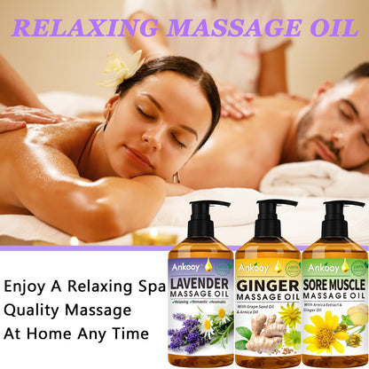 Mothers Day Gifts for Wife-3 Pack Massage Oil for Massage Therapy,Sore Muscle Arnica Oil & Lavender Oil & Ginger Oil Lymphatic Drainage & Massage Ball,Gifts for Her Him,Birthday Gifts for Men Women