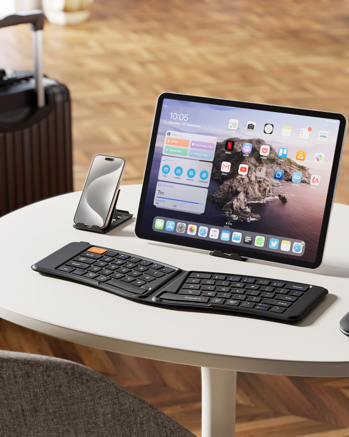 ProtoArc Ergonomic Foldable Keyboard, XK03 Split Folding Travel Bluetooth Keyboard, Ultra Slim, Portable for iPad, iPhone, Tablet, Laptop, PC