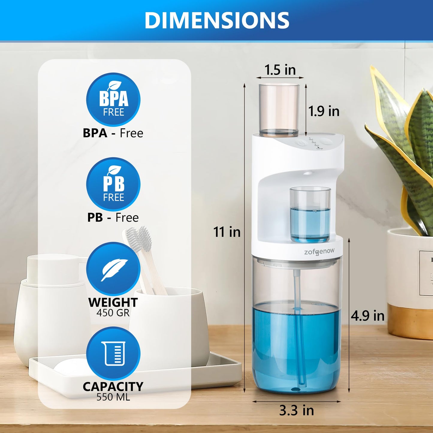 ZOFGENOW Automatic Mouthwash Dispenser for Bathroom,Bathroom Accessories 19.4 Fl Oz Dispensers with Magnetic Cups,Wall Mounted Dispenser,Suitable for All Age Groups,White