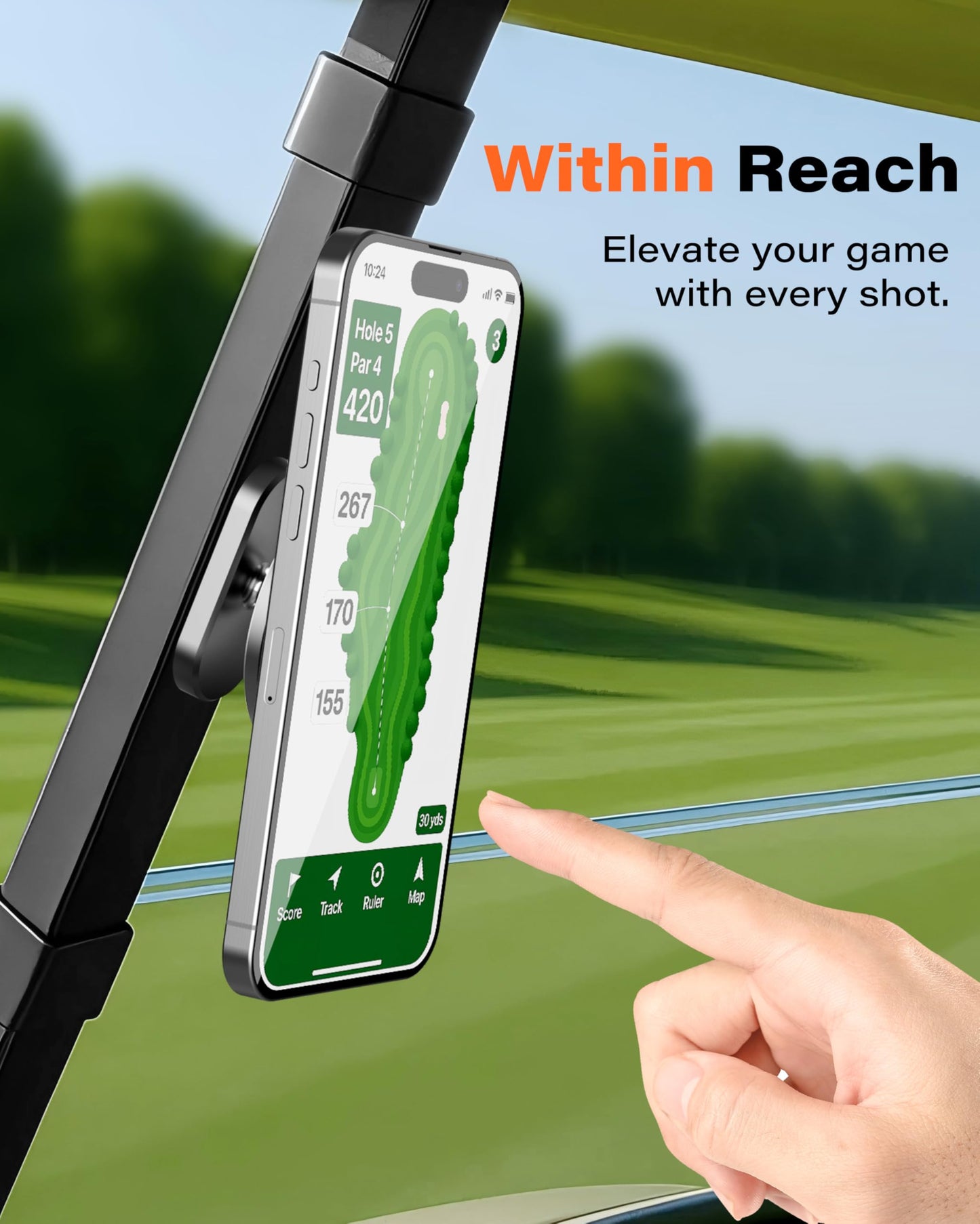A2C Alloy Magnetic Golf Cart Phone Holder Compatible with MagSafe iPhone 16 Pro Max Plus 15 14 13 12 Mini Fits EZGO, Club Car, Yamaha, Icon, Golf Cart Accessories Essentials Gift for Friend Men Women