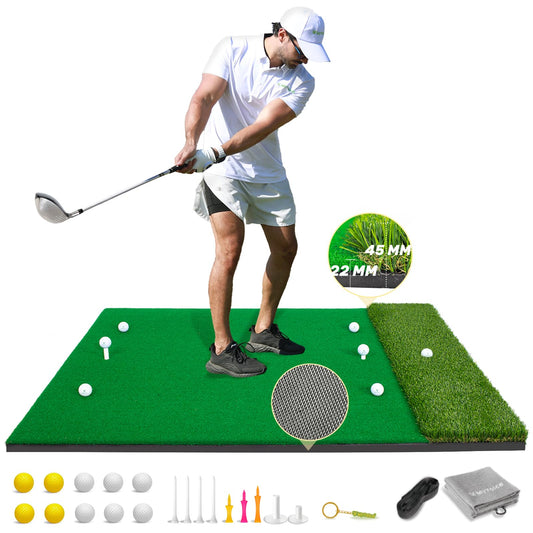 MyVoice Golf Hitting Mat - Pro 5x4ft | Premium Indoor/Outdoor Training Mat for Chipping, Swing, Driving | 2 Grass Turf Options, Thickened Design (21/45mm) | High-Elastic, Non-Slip Base