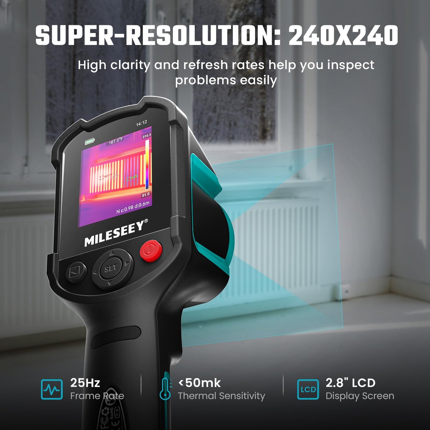 MILESEEY TR10 Thermal Imaging Camera,Super Resolution 240 x 240 Thermal Camera,25 Hz Refresh Rate, -4°F to 1022°F Handheld Infrared Imager,8-Hour Battery Life Infrared Camera