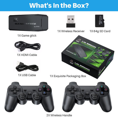 20000+ Games,2025 Newest Home Game Console Wireless Double Handle PSP Arcade Double TV Game Console Plug and Play Video Game Stick, HDMI Output TV, Gift for Kids and Adults (64G)