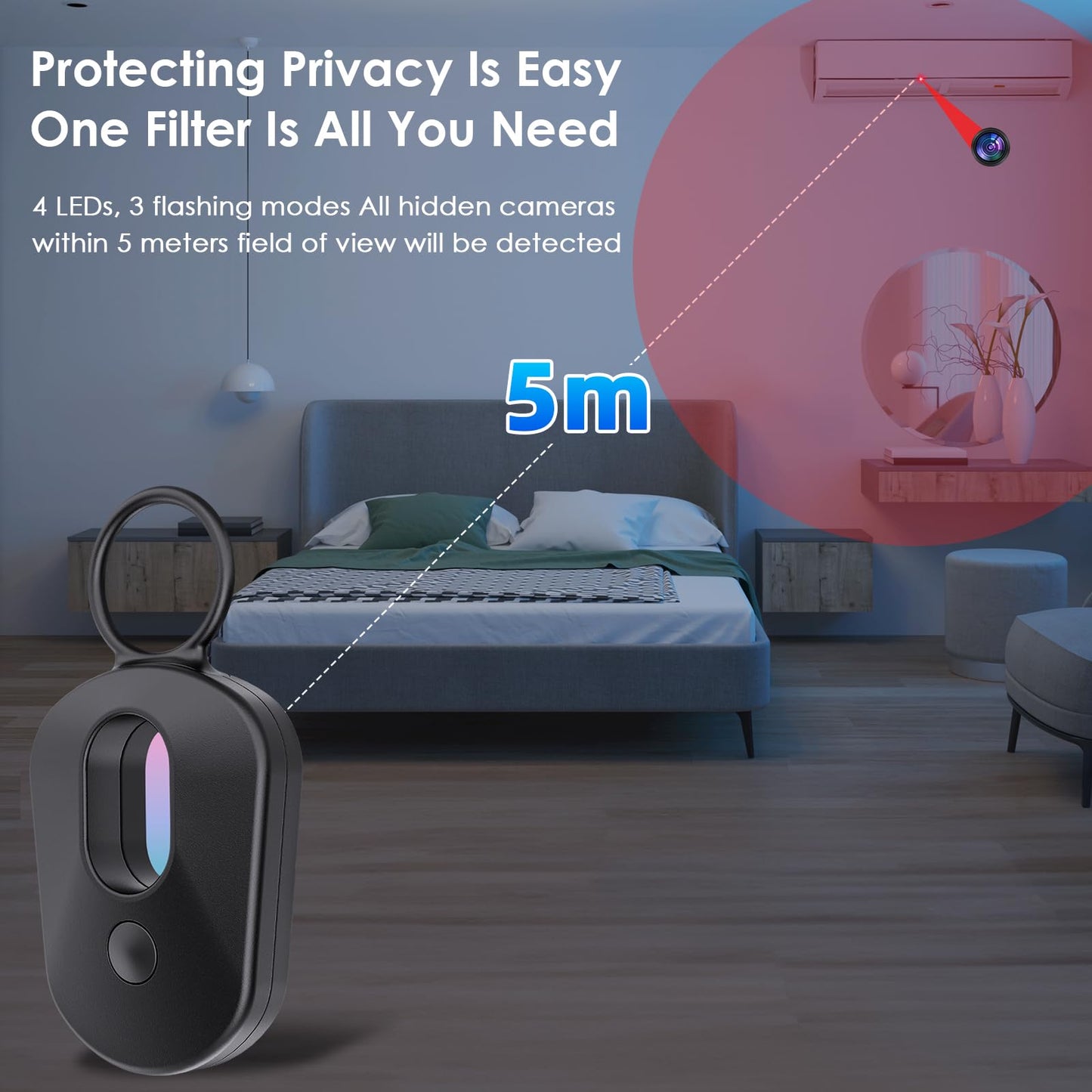Hidden-Camera-Detectors [2025 Upgraded] Anti-Spy Anti-Bug Camera Detector Spy Camera Finder,720H Rechargeable Battery Infrared Scanning Portable for Travel,Hotel,Bathroom,Office,Car,AirBnb(1 Pack)
