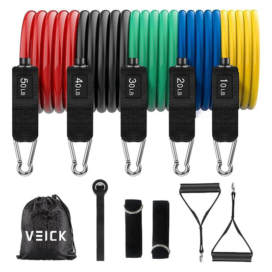 VEICK Resistance Bands, Exercise Bands, Workout Bands Set for Working Out with Handles for Men Women, Elastic Exercising Bands for Fitness Weights Work Out at Home Gym