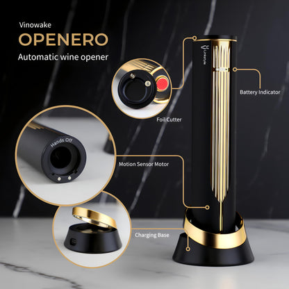 OPENERO Electric Wine Opener — Luxurious Automatic Wine Corkscrew Electric with Charging Base and Steel Foil Cutter, Wine Gifts For Women Men (Gold) By LINKSTYLE