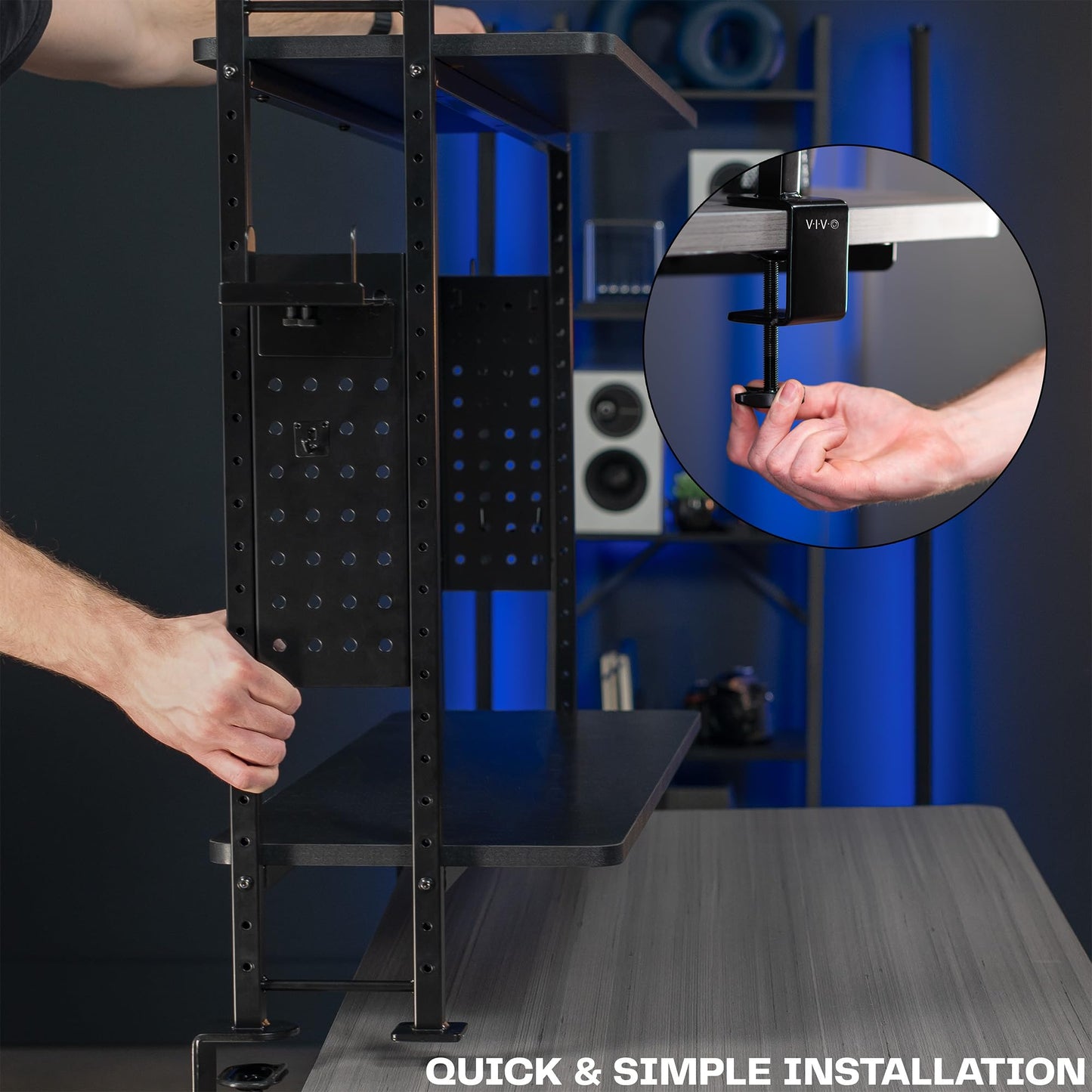 VIVO Clamp-on 40 inch 2-Tier Shelving Unit with Pegboard for Table Accessories, Gaming Devices, and More, Desktop Organizer, Black, DESK-SHELF40G