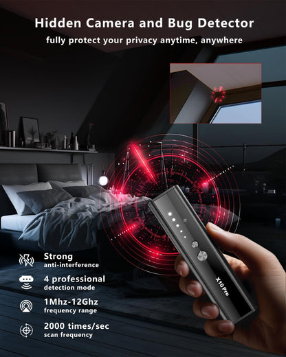 Hidden Camera Detectors X10 Pro, Accurate Anti Spy Camera/ Bug Sweeper/ GPS Tracker Detector Hidden Camera Finder with Flashlight, Hidden Devices Detector for Hotels Travel Airbnb Car Office (Silver)