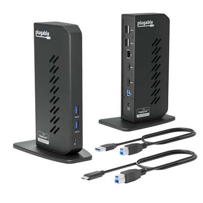 Plugable USB 3.0 and USB-C Universal Laptop Docking Station with 2 HDMI Ports for Windows, Mac, and ChromeOS (Gigabit Ethernet, Audio)