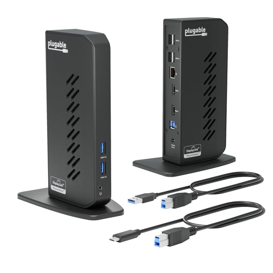 Plugable USB 3.0 and USB-C Universal Laptop Docking Station with 2 HDMI Ports for Windows, Mac, and ChromeOS (Gigabit Ethernet, Audio)