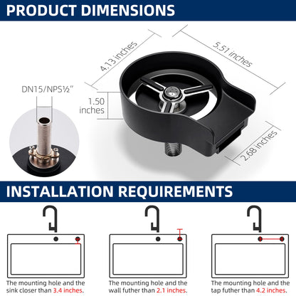 ZHIBAI Cup Washser for Sink Stainless Steel, Upgraded 10 360° High Pressure Jets Glass Rinser, Bottle Rinser for Rinse the Rim, Kitchen Sink Accessories, Sliver