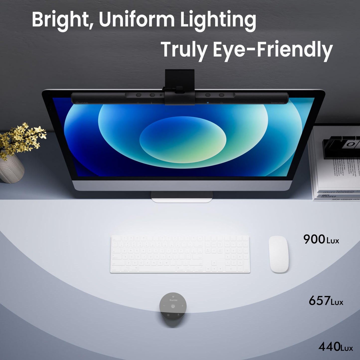 Quntis Computer Monitor Lamp, Screen Monitor Light Bar for Eye Caring, USB Reading LED Task Lamp with Auto-Dimming, Dimmable Light Bar, Touch Control, No Glare Space Saving Home Office Desk Lamps