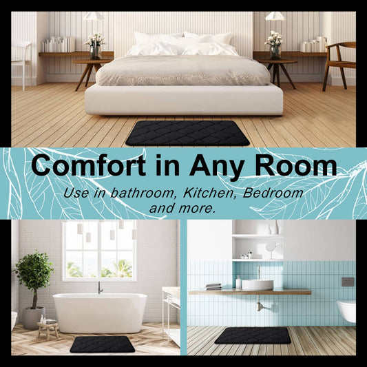 OLANLY Memory Foam Bath Mat Rug 24x16, Soft and Absorbent Bathroom Rugs, Non-Slip, Comfortable, Machine Washable Bath Carpet for Bathroom Floor, Tub, Shower and Home Decor Accessories, Black