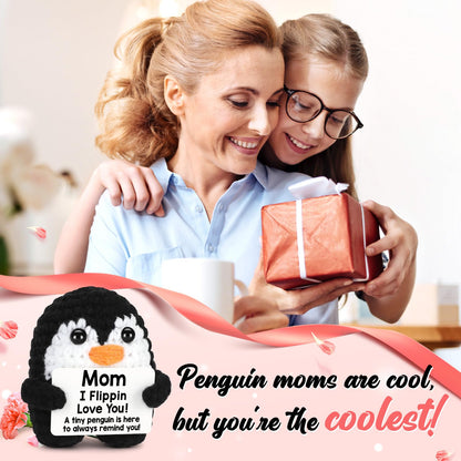 Gifts for Mom Mothers Day from Daughter Son, Handmade Crochet Penguin Mom Gifts for Birthday Mother‘s Day Mommy Mother in Law Bonus Step Mothers, Funny I Love You Mum Present Emotional Cute Decor