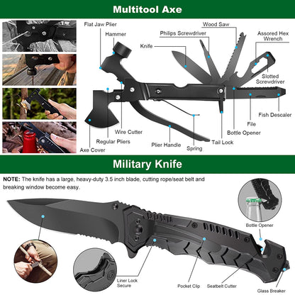 Survival Kit and First Aid Kit, 142Pcs Professional Survival Gear and Equipment with Molle Pouch, for Men Dad Husband Who Likes Camping Outdoor Adventure (Black)