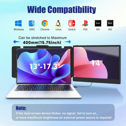 KEFEYA Laptop Screen Extender, 14" FHD 1080P IPS Laptop Monitor Extender Dual Screen, Portable Monitor for Laptops 13-17" with USB-C/HDMI Port, Plug n Play for Windows/Mac/Android/Switch/PS5