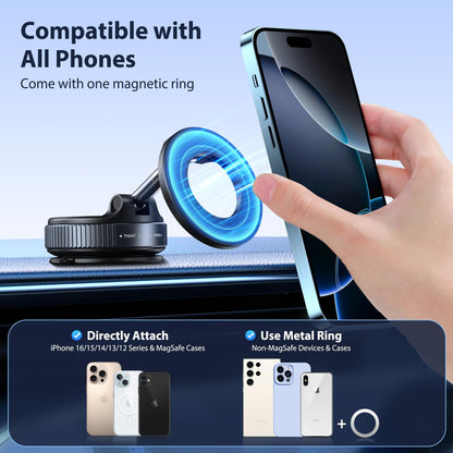 CreaDream Car Phone Mount for Magsafe, Ultra Strong Vacuum Magnetic Suction Cup Cell Phone Holder with 360° Rotation, Foldable Phone Holders for Your Car, Car Accessories for All Smartphones（Black）