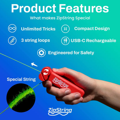 ZipString Original - As Seen on Shark Tank - Classic ZipString Rope Launcher Toy, Perfect for Kids & Adults - Fly a String Loop in The Air for Endless Tricks & Fun, Wonderment Awaits, Rock'it Red
