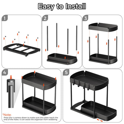 Ukeetap 2 Pack Multi-Purpose Pull-Out Storage Organizers, Under Sink Organizers and Storage for Bathroom & Kitchen, Under Cabinet Organizers and storage, 12.8 Inch, Black