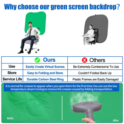 Green Screen Chair,Green Screen Background 40IN,Pop Up Portable Chromakey Backdrop with Stand,Collapsible Attachable Panel for Photo and Video Shooting, Live Streaming,Zoom,Gaming