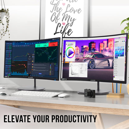 Kado Dual Monitor Setup - 2-Pack 27" Curved 1500R 1920x1080 Computer Monitor 75Hz VESA Mount HDMI Office Gaming Built-in Speakers (C27 Dual Series)