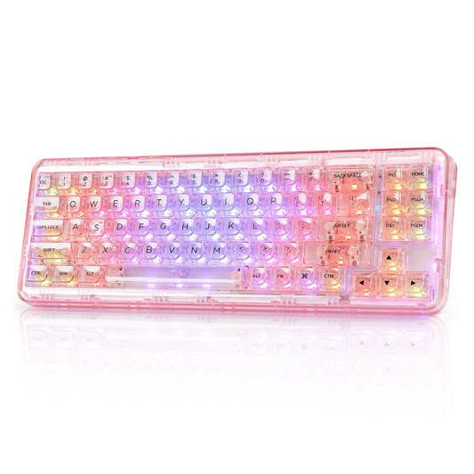YUNZII X71 Wireless Hot Swappable Transparent Mechanical Keyboard with Clear Keycaps, 68% Layout, BT5.0/2.4G/USB-C Gasket Mount Wireless RGB Backlit for Windows/Mac(Crystal Ice Switch,Pink)