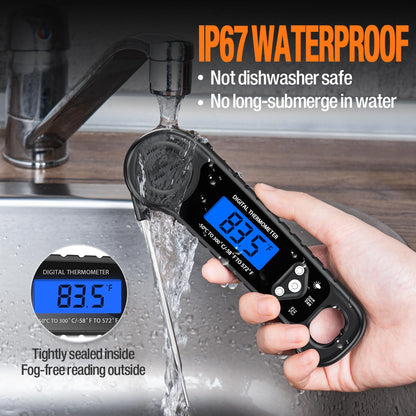 AMMZO Meat Thermometer Digital, Instant Read Food Thermometer - Waterproof w/Backlight for Cooking Deep Fry BBQ Grill Smoker Roast and Candy Thermometer, Camping & Kitchen Essentials