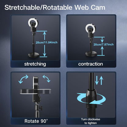 4K Webcam with Light, Webcam for PC with Microphone, Plug and Play, USB Computer Camera for Desktop, Auto-Focus, Web Camera for Desktop Computer Zoom Skype