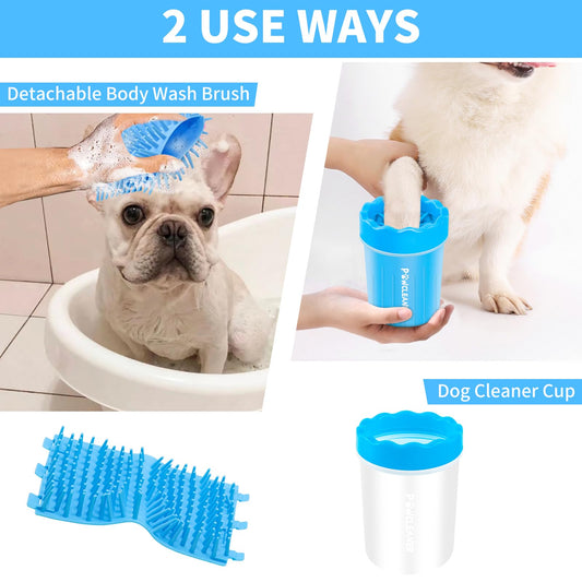 Comotech Dog Paw Cleaner, Portable Dog Paw Washer with 3 Absorbent Towels, Pet Cleaning Silicone Brush for Small Breed Dogs(Blue)