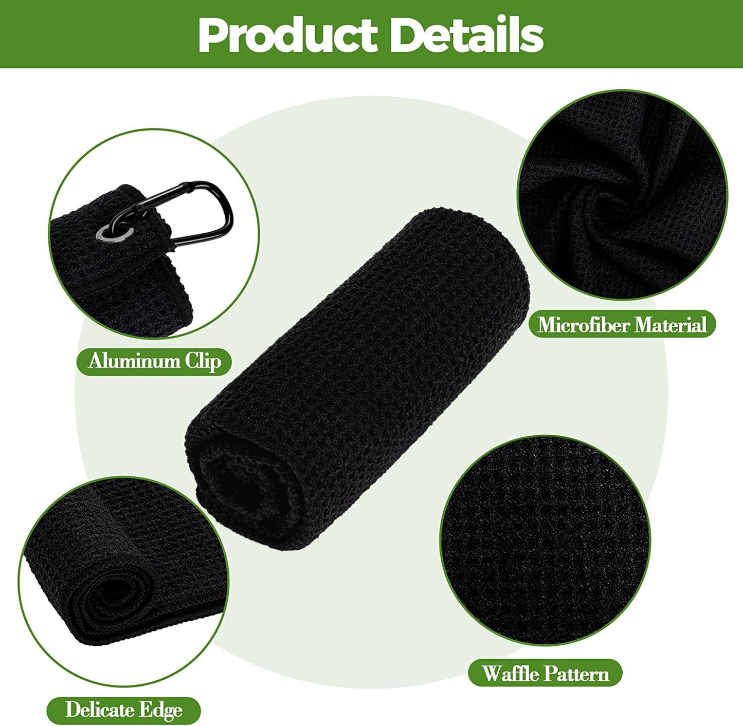 ATTRACTIVE Golf Towels, Microfiber Waffle Pattern Towels - Golf Club Brush with Cleaning (2 Black Towel+Black Brush)
