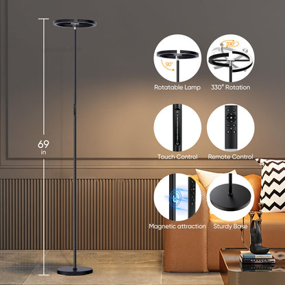 Floor Lamps for Living Room,SIBRILLE Modern Stepless Dimmable Standing Lamp 3000-6000K,22W LED Rotatable Reading Standing Light,Touch&Remote Control Uplighter Floor Lamp for Living Room Bedroom Office