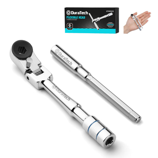 DURATECH 1/4" Flex Head T-Handle Ratchet, Mini Ratchet Wrench with Hex Bit Extension Set, Compatible with Standard 1/4" Hex Bits or Sockets, Portable and Versatile Repair Tool for Tight Spaces