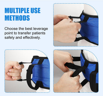 Gait Belt for Senior with 7 Handles, Rhino Valley 59" Anti-Slip Gate Belts Medical for Elderly, Transfer Belt with Quick Release Buckle, Elderly, Physical, Handicap, Bariatric Therapy, Blue & Black